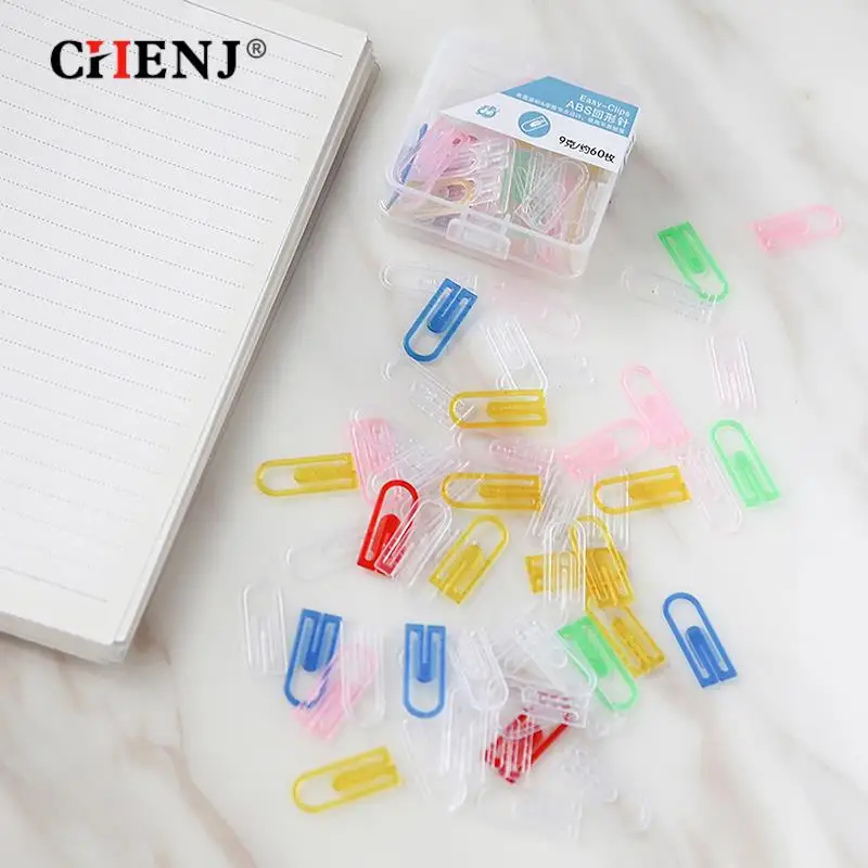 

60pcs/box ABS Colorful Mini Paper Clips Kawaii Stationery Candy Color Clear Binder Clips Photos Tickets Notes Letter Paper Clip