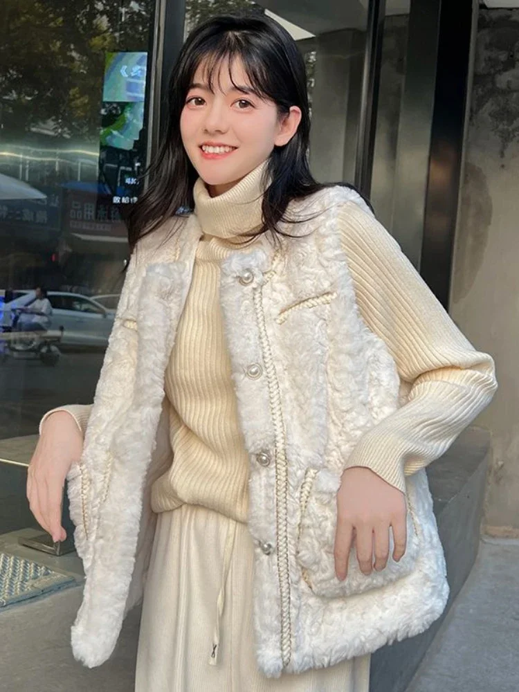 Зимняя мода новый женский элитный дизайн жилет из овечьего флиса теплое