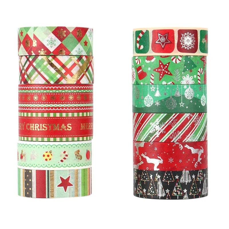 

12 Rolls Christmas Holiday Washi Tape DIY Scrapbooking Masking Adhesive Paper Tape for Gift Wrapping Art Crafts Projects
