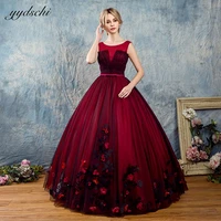 luxurious burgundy sleeveless ball gown tulle 3d flowers appliques formal evening dresses princess quinceanera party prom gowns