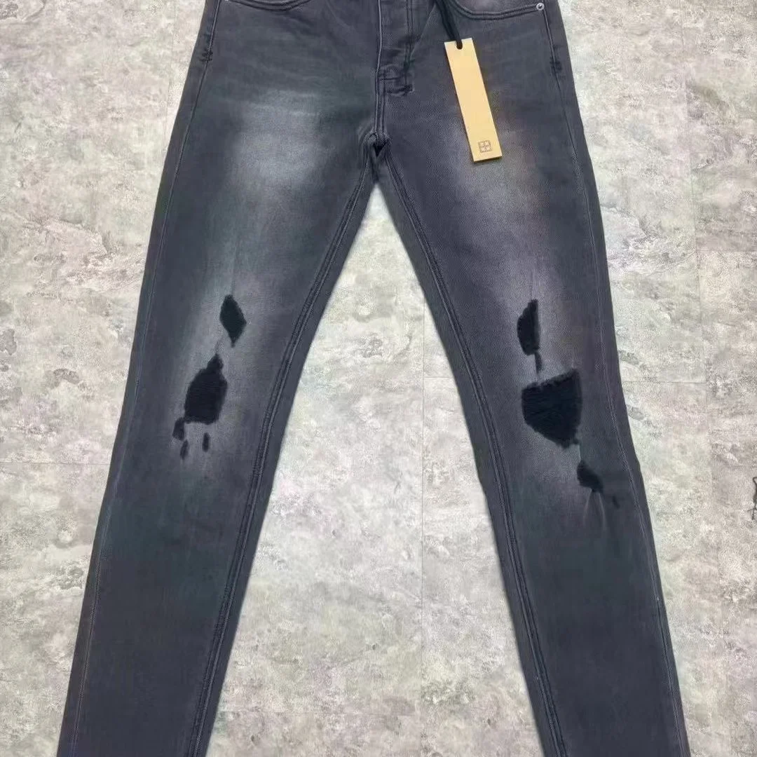 Фото Джинсы KSUBI Cross Jeans American High Street с отверстиями для мужчин и женщин, трендовые узкие плиссированные рваные однотонные черные джинсовые брюки с низкой посадкой №1