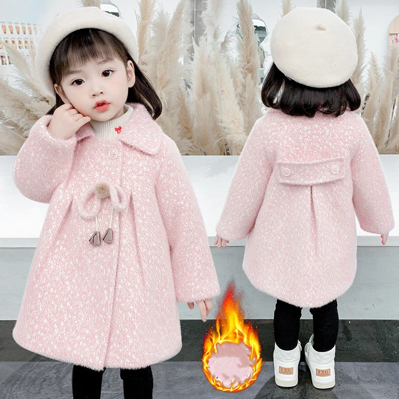 

Girls Woolen Coat Jacket Outwear 2022 Stylish Plus Thicken Spring Autumn Cotton Overcoat Comfortable Teenagers Tops Children's C