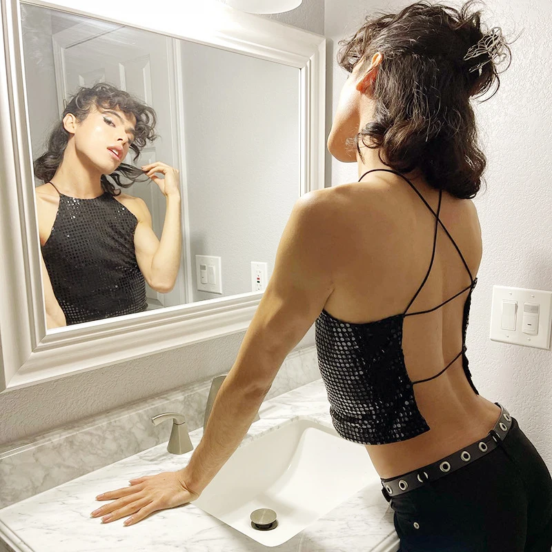 

Strapless Crop Top Summer Sleeveless Streetwear Sequins Backless Tops Sexy Women Tank Tops Fashion Club Party Cropped Tops Vest