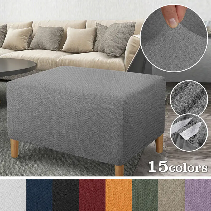 

New Stretch Durable Fabric Ottoman Cover Dustproof Rectangle Footstool Protect Slipcover Footrest Slipcovers for Living Room