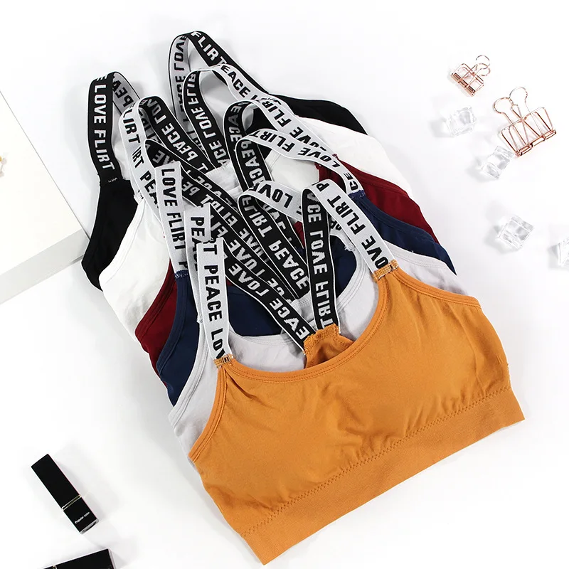 

Seamless Sling Top Women's Beautiful Back Sexy Letter Vest Wrapped Around The Chest Gather Yoga Running Sports Bra Women