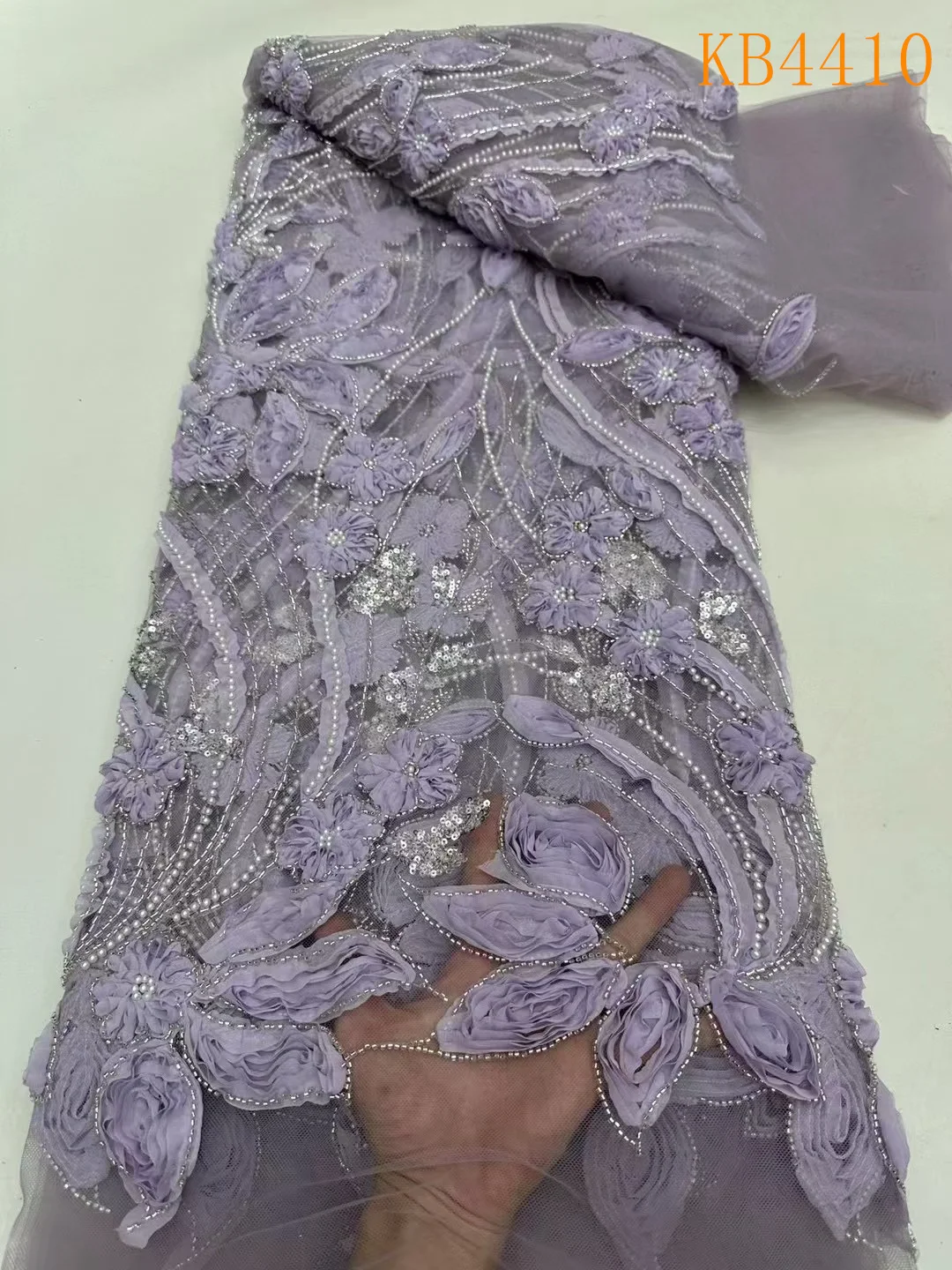 Зеленый 3D цветок кружевная ткань с бисером африканская белая нигерийская 5 ярдов