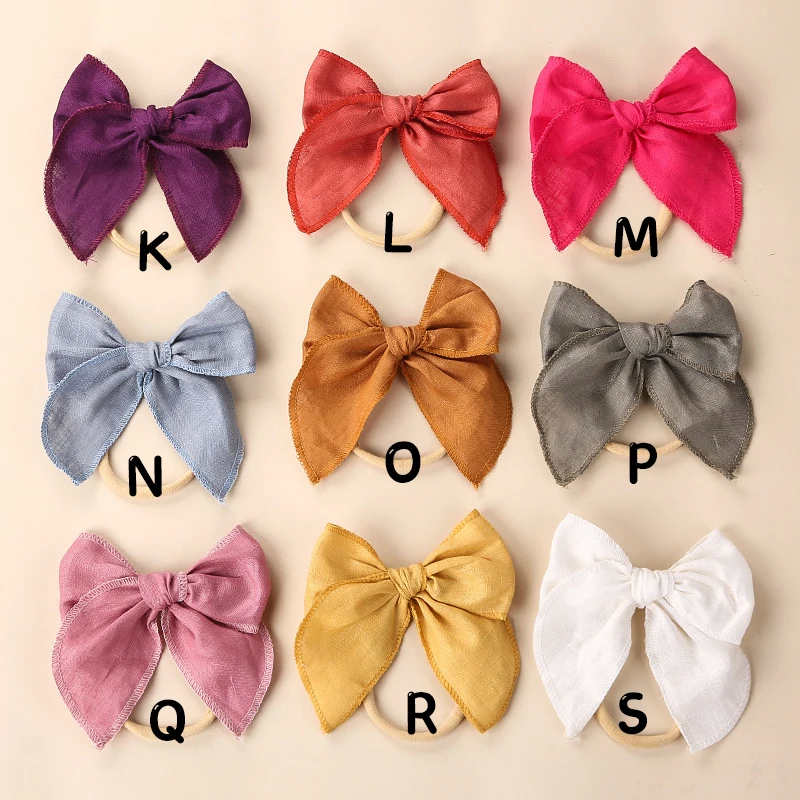 

20Pcs/Lot,New 6 Inch Fable Bow Nylon Turban Baby Linen Cotton Bow Hair Clips Girls Hair Bow Nylon Headband Kids Knotbow Hairpins
