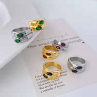 2022 hot new titanium steel ring womens fashion zircon vintage emerald temperament 18k gold tide ring jewelry gift