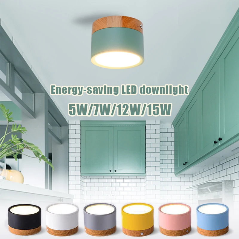 

LED Downlight 220V Spotlight 5W/7W/12W15W Nordic Wood Modern Led Surface Mounted Ceiling Spotlight, Interior Decoration Light