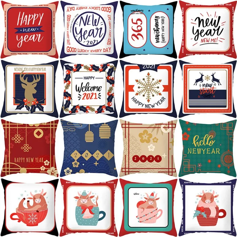 

Super soft double-sided Year of the Ox pillowcase custom Nordic cartoon alphabet sofa cushion short plush soft waist cushion