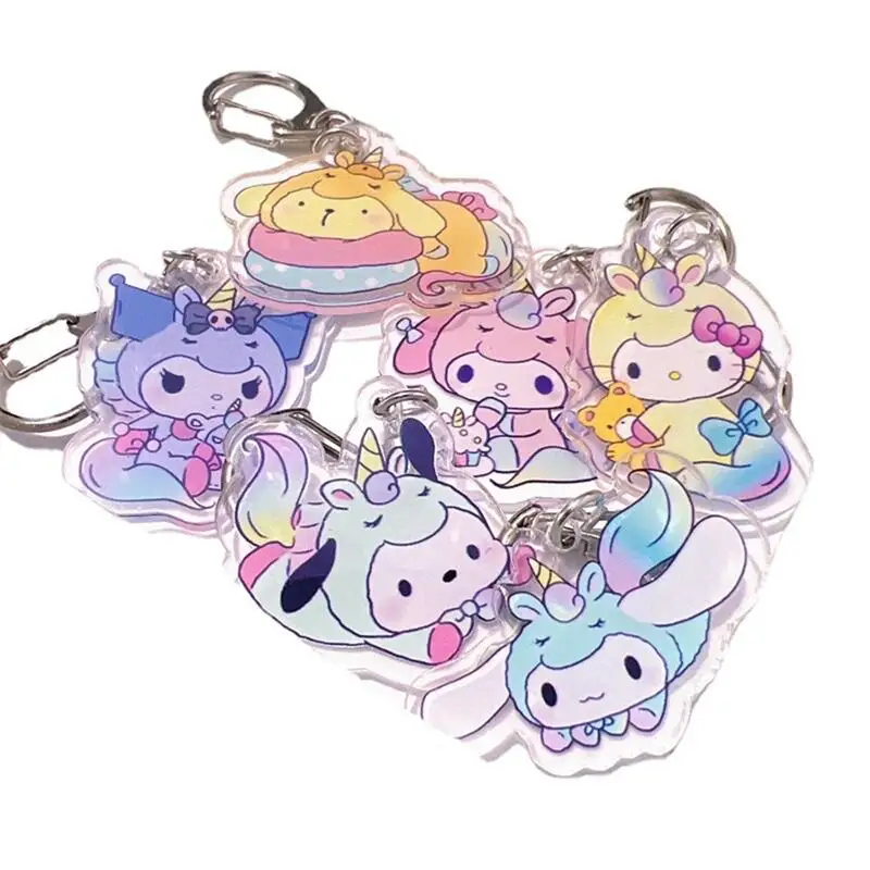 

Kawaii Sanrio, брелок Hello Kitty, милый мультяшный Коричный порошок Kuromi Melody акриловый кулон Автомобильный ключ кольцо с орнаментом Ювелирные изделия ...