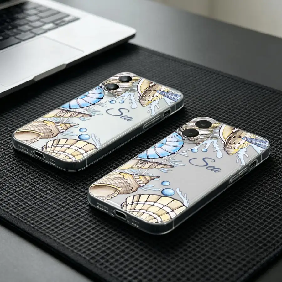 Мягкий чехол для телефона с принтом морских мотивов и ракушек для iPhone 17 Pro Max, Air 16, 13 Pro, 12 Mini, XS Max, 17e, 14 Plus, XR, 15, 11 (art.: 3920daee6cf48) - 3920daee6cf48