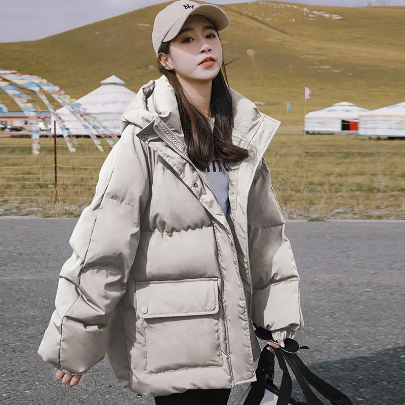 2022 Winter Cotton Coat Women's Hoodie  Short College Parkas Cotton Coat Winter Jacket Girl  2022 gray Blue Coat for Women