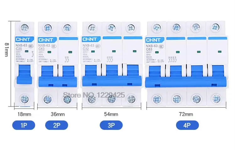 CHNT NXB-63 Малый автоматический выключатель DZ47 Воздушный 1P 2P 3P 4P 1A ~ 125A Тип C Бытовой