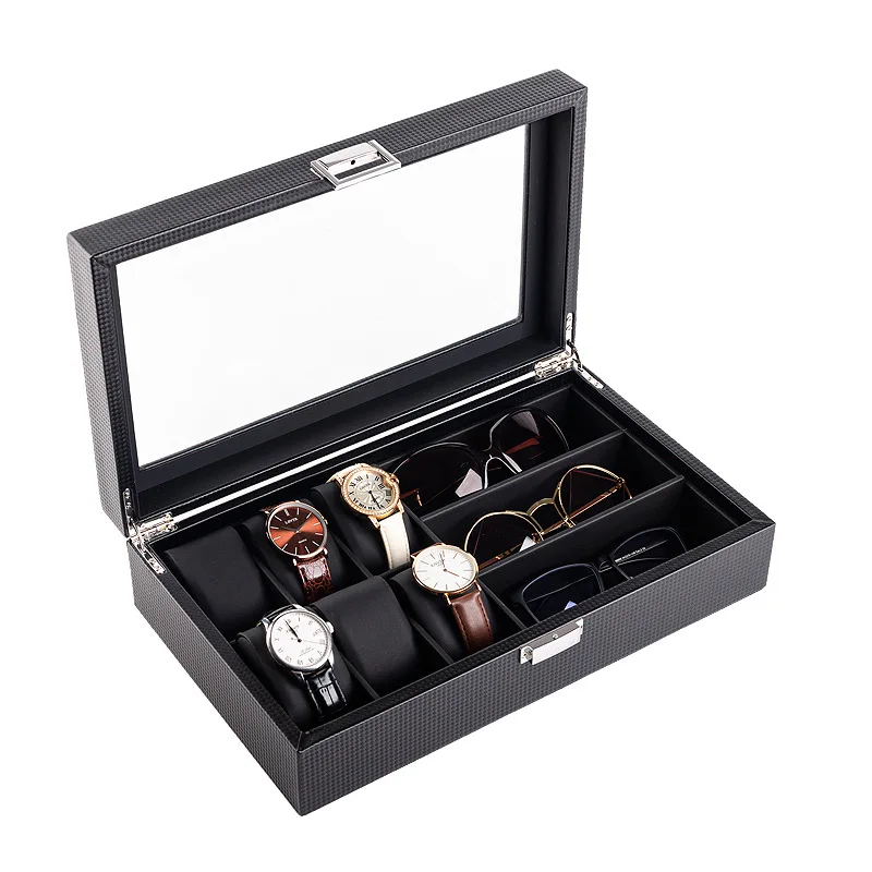 Carbon fiber leather watch box glasses storage and arrangement myopia sunglasses sunglasses watch with lock display box
