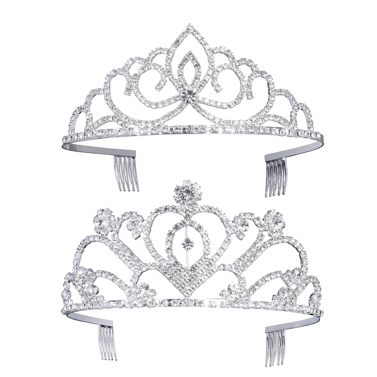 

2pcs Bridal Crowns Alloy Rhinestone Vintage Bride Tiara Love Heart Wedding with Combs Headwear Jewelry for Bridal Costume Party