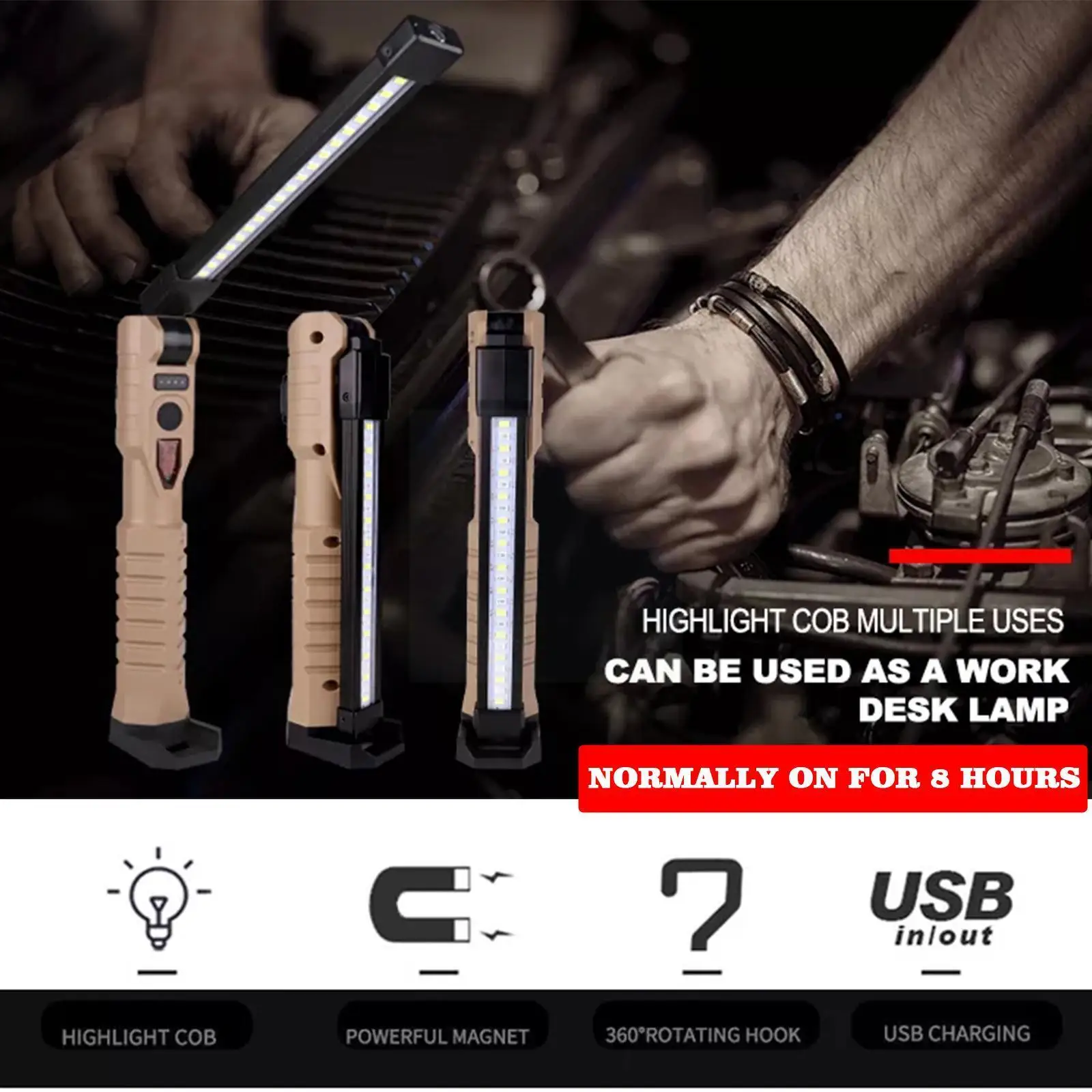 

New Usb Work Light Strong Magnetic Dual Light Source With Camping Treasure Led Multi-purpose Charging Light Flashlight Hand Y2s7