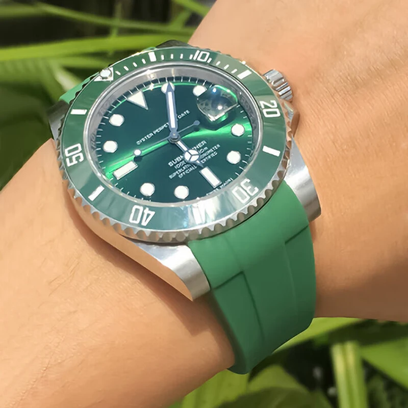 Фото Высококачественный ремешок для часов Rolex 20 мм 21 мм без пряжки, мягкий силиконовый высококачественный ремешок для часов, аксессуар для часов №2