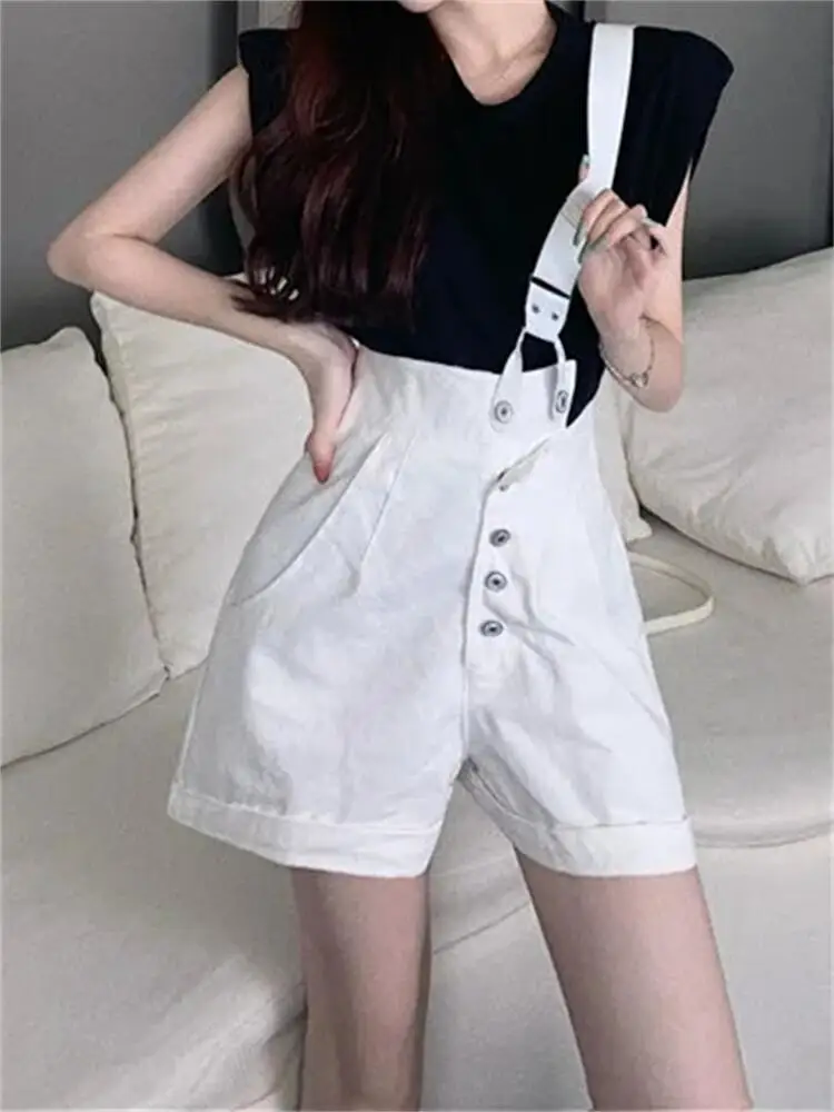 

Women Summer High Waist Denim Jumpsuit Overalls Shorts One-Shoulder Playsuits Rompers