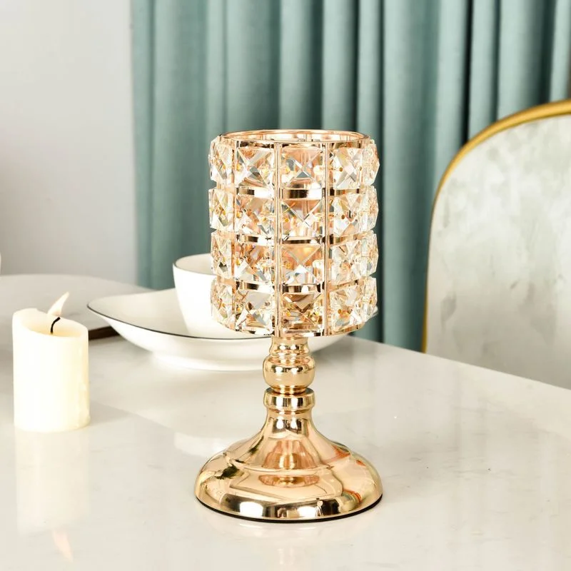 

Luxury Golden Crystal Glass Candle Holder Wedding Centerpieces Candlestick Coffee Tables Candelabra Home Decoration Accessories