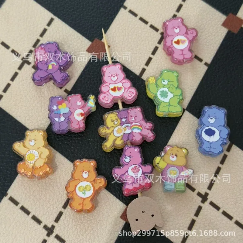 Фото Милые 10 шт. бусины с принтом мультяшных мишек Care Bear для рукоделия, цепочки для мобильных телефонов, подвески для сумок, брелоки, аксессуары для украшений №2