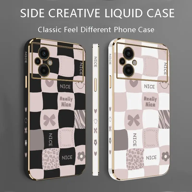 Checkered Smiley Face Luxury Plating Phone Case For Xiaomi Poco M5 M4 Pro F4  X4 GT F4 GT X4F3 X3 M3 X3 NFC X2 X3 Pro C40 Cover