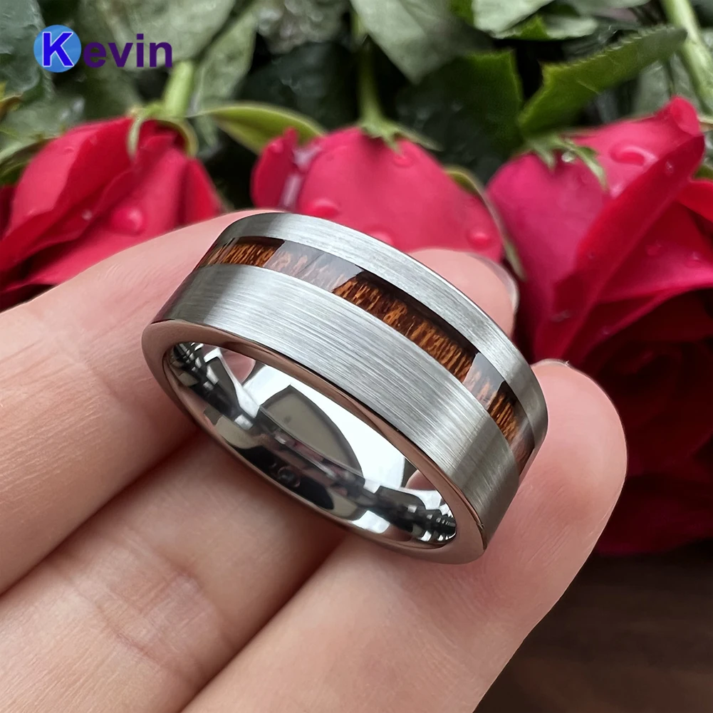 Обручальное кольцо 8 мм с деревянной инкрустацией мужское t-Кольцо из вольфрама