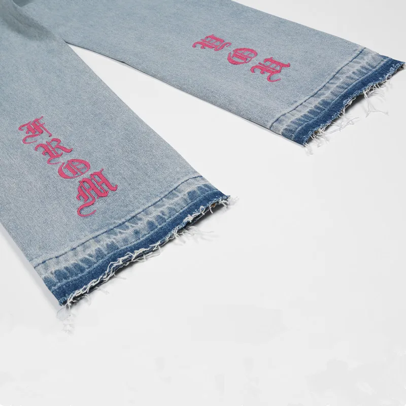 2022 Kpop Letter Embroidery Hip Hop Goth Jeans For Men Y2K Pants Elegant Straight Women Casual Denim Trousers Vaqueros De Hombre