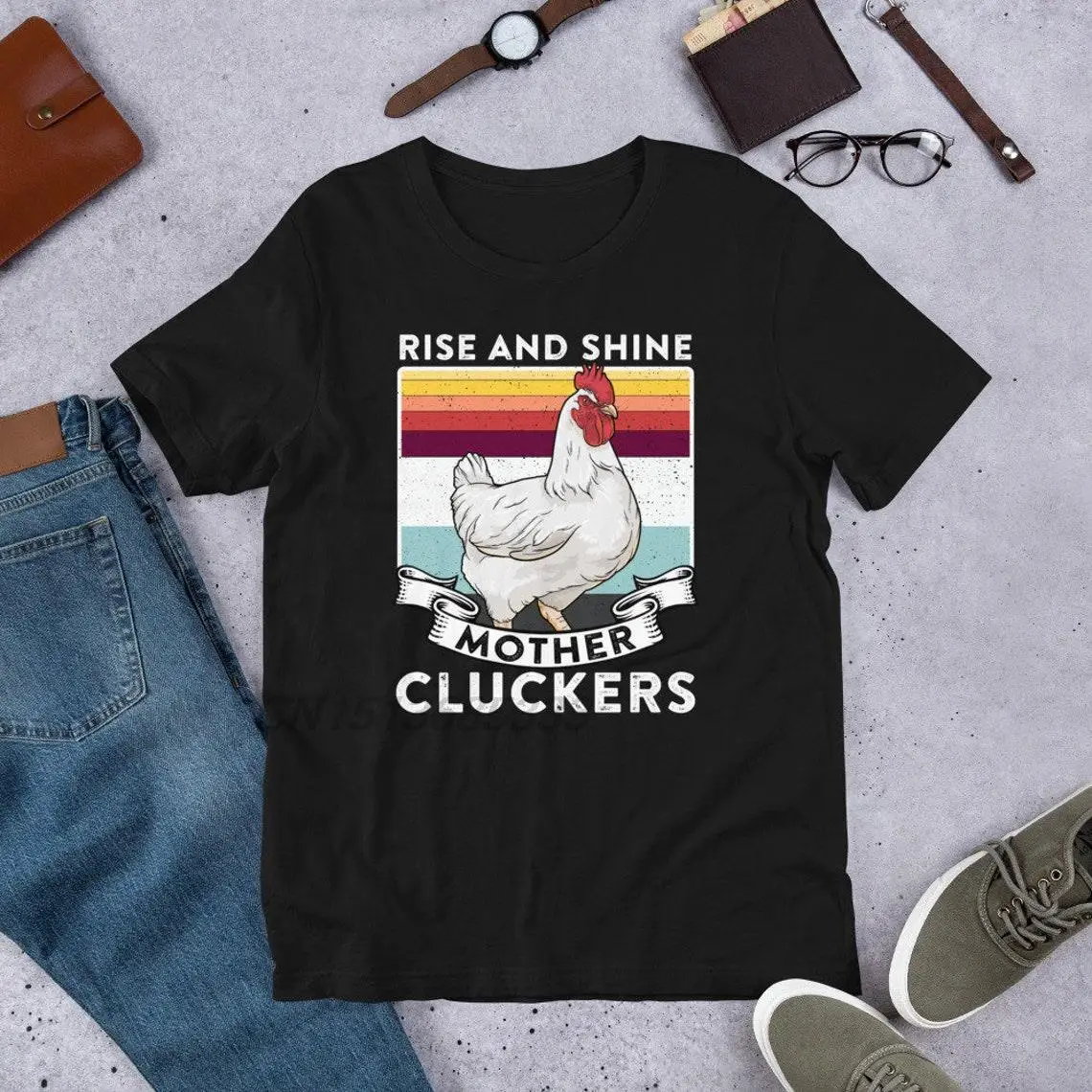 

Rise And Shine Mother Cluckers Women Retro Cotton T-shirts Unisex Chicken Whisperer Vintage Printed Tee Shirt Oversized TShirt