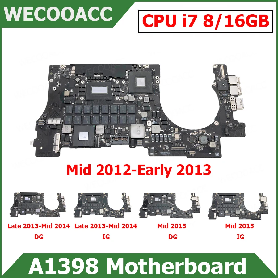 

Original Motherboard For MacBook Pro Retina 15" A1398 Logic Board CPU i7 8GB 16GB 2012 2013 2014 2015 Years