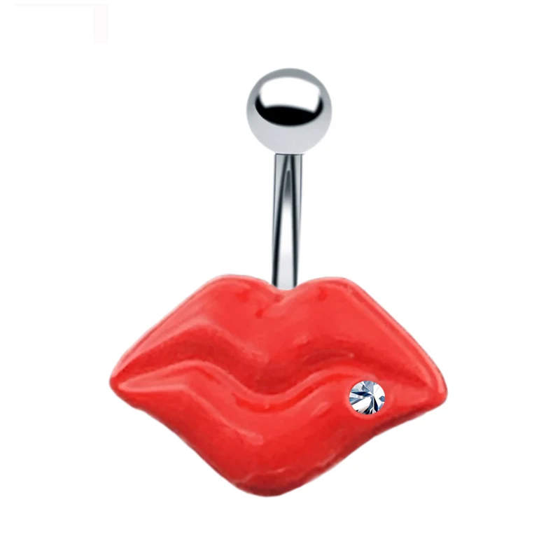 

1.6x10mm 14G Curved Bar Red Lip Belly Button Rings Mouse Navel Piercing Ombligo Surgical Steel Belly Piercing Nombril Earring