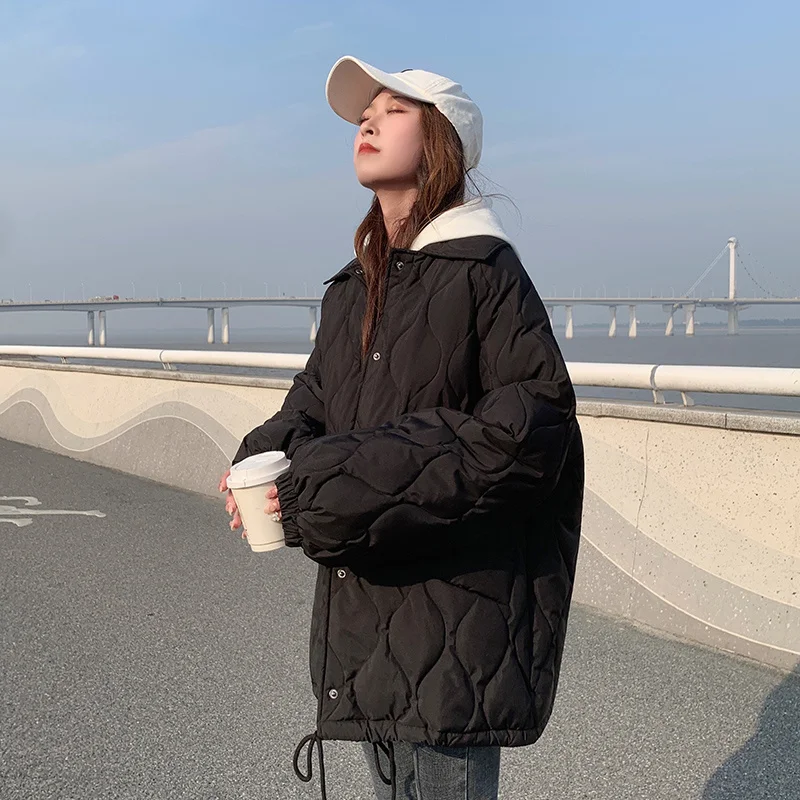 

Thickened Black Bread Coat Short Down Cotton Coat Women's Korean Loose Autumn Winter Coats Jackets Cotton Coat 2022 Woman New