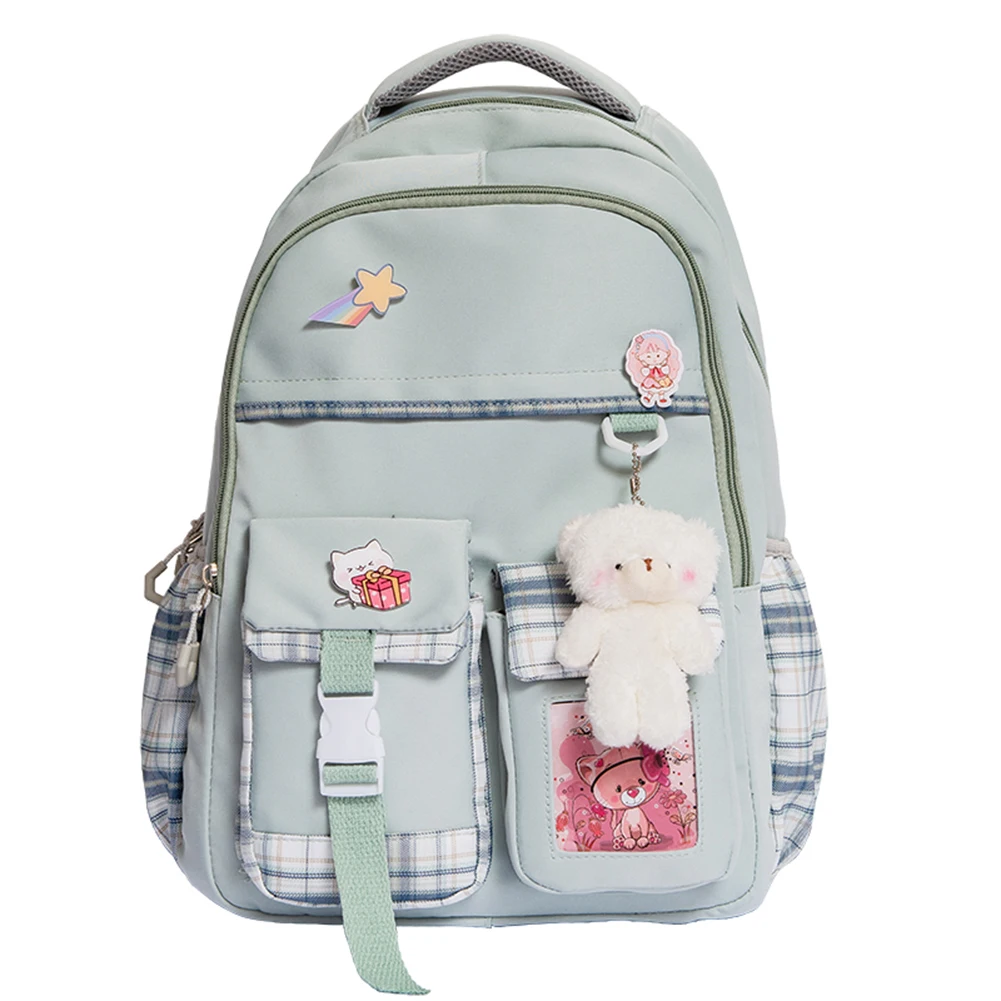 

Fashion Kawaii School Bags for Girls Light Weight Student Kids Laptop Shoulder Backpacks Mochila with Badge Pendant