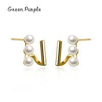 green purple real 925 sterling silver pearl stud earrings charm double layer earrings for women fine female jewelry gift ce1748
