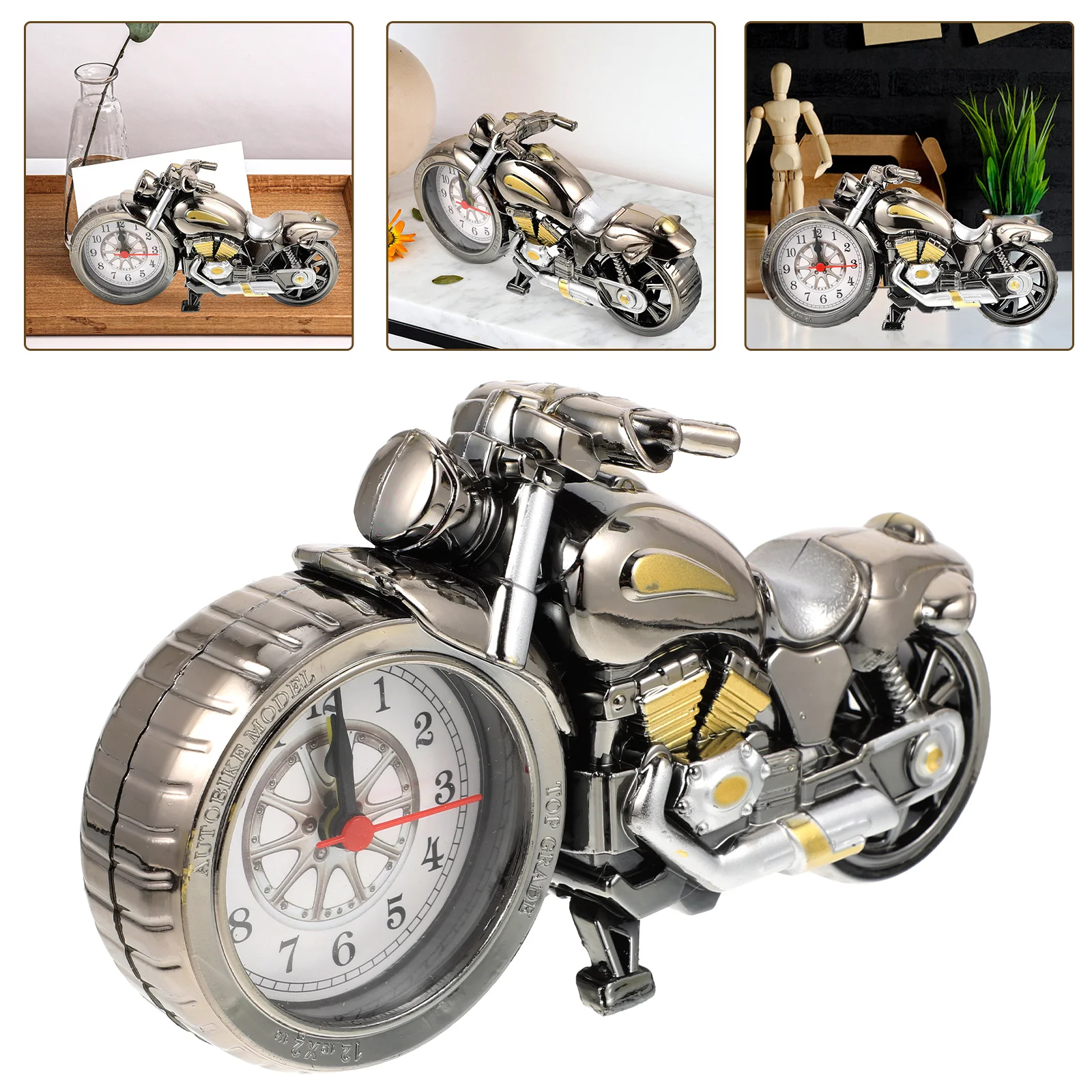 

Vintage Desk Clock Motorcycle Tabletop Clock Non Ticking Battery Operated Desk Shelf Clocks Motorcycle Sculpture Home