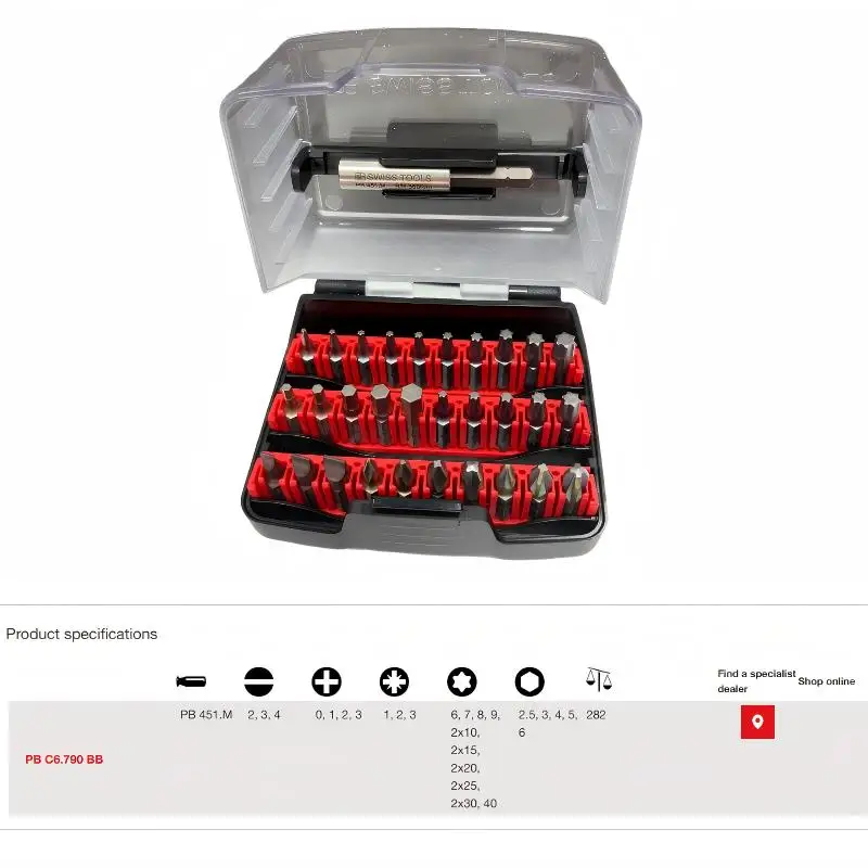 Фото Набор инструментов PB Swiss Tools, 30 шт., закаленные биты C6.3 E6.3, смешанные, с защитой от скручивания, шлицевые, Torx, Phillips, Pozidriv, в кейсе PB C6.790 BB №4