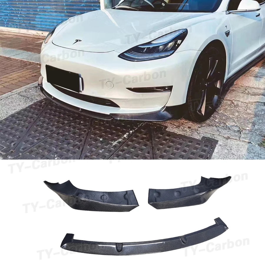 

CMS Style Real Carbon Fiber FRP Car Front Bumper Lip Spoiler Splitters for Tesla Model 3 2017 - 2020 BodyKits Chin Portector