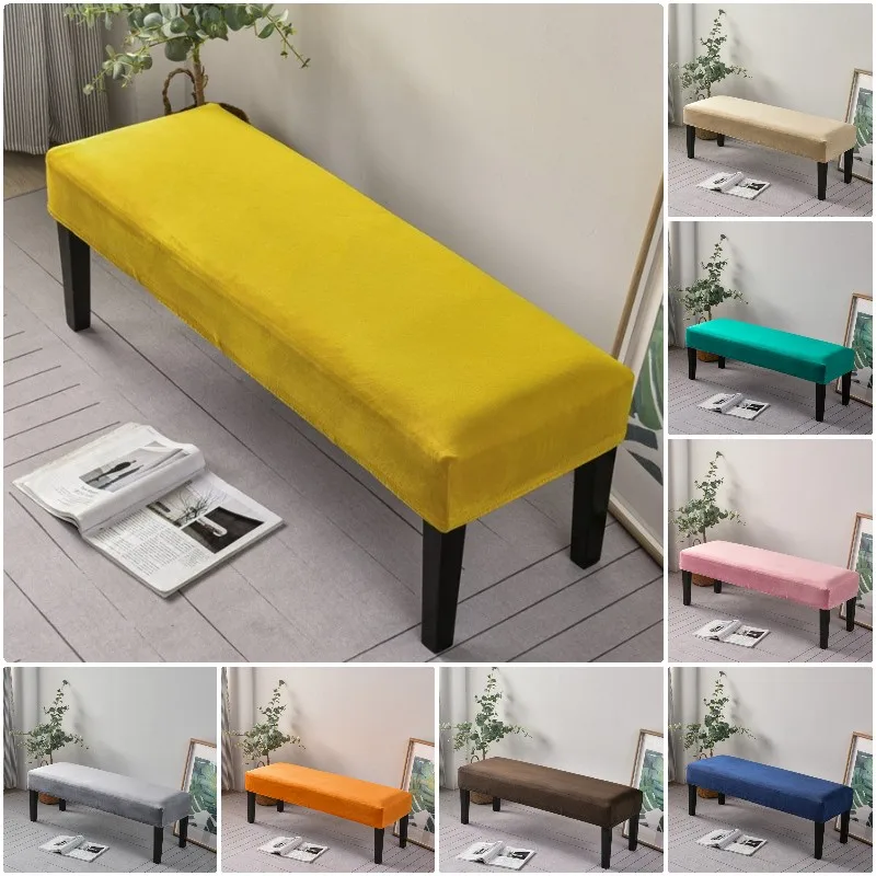 

Elastic Velvet Long Bench Cover Stretch Dining Piano Stool Covers Spandex Soft Ottoman Cover for Living Room Bedroom Piano Room