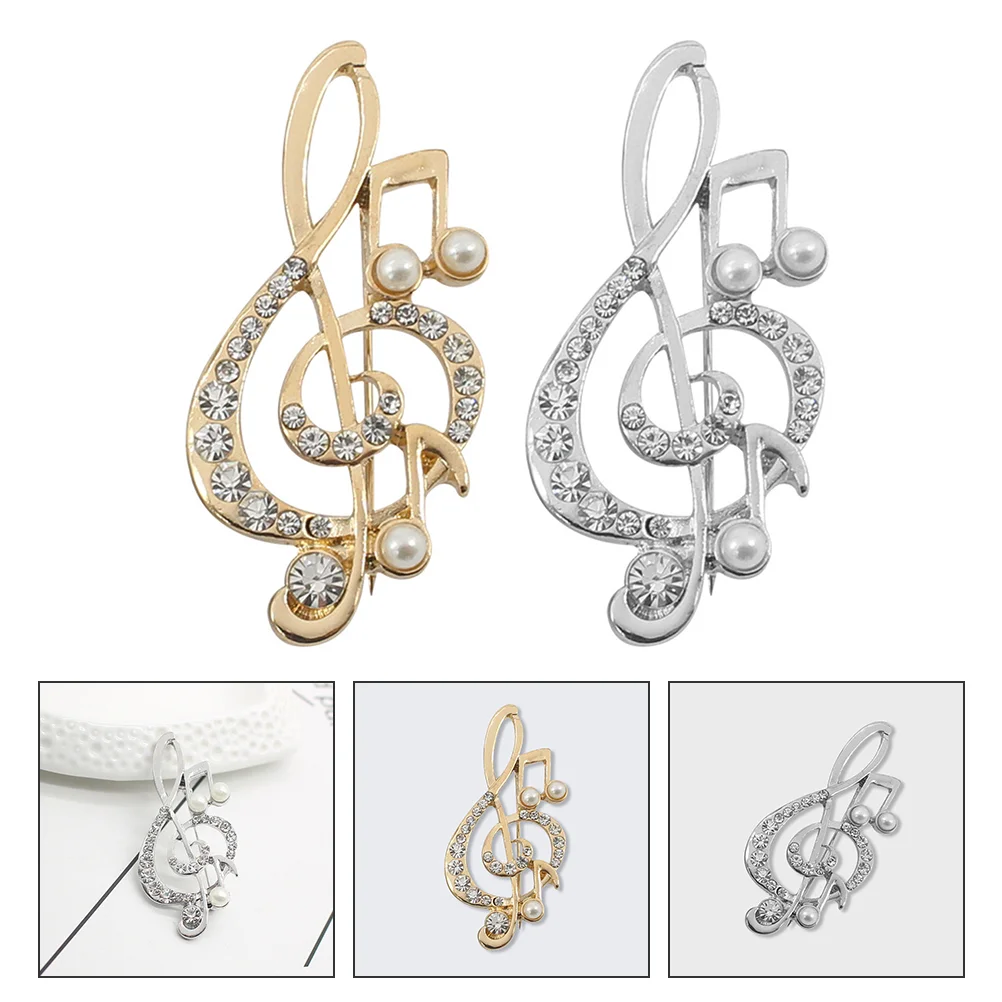 

2Pcs Casual Rhinestone Brooch Music Symbol Brooch Beautiful Shawl Brooch