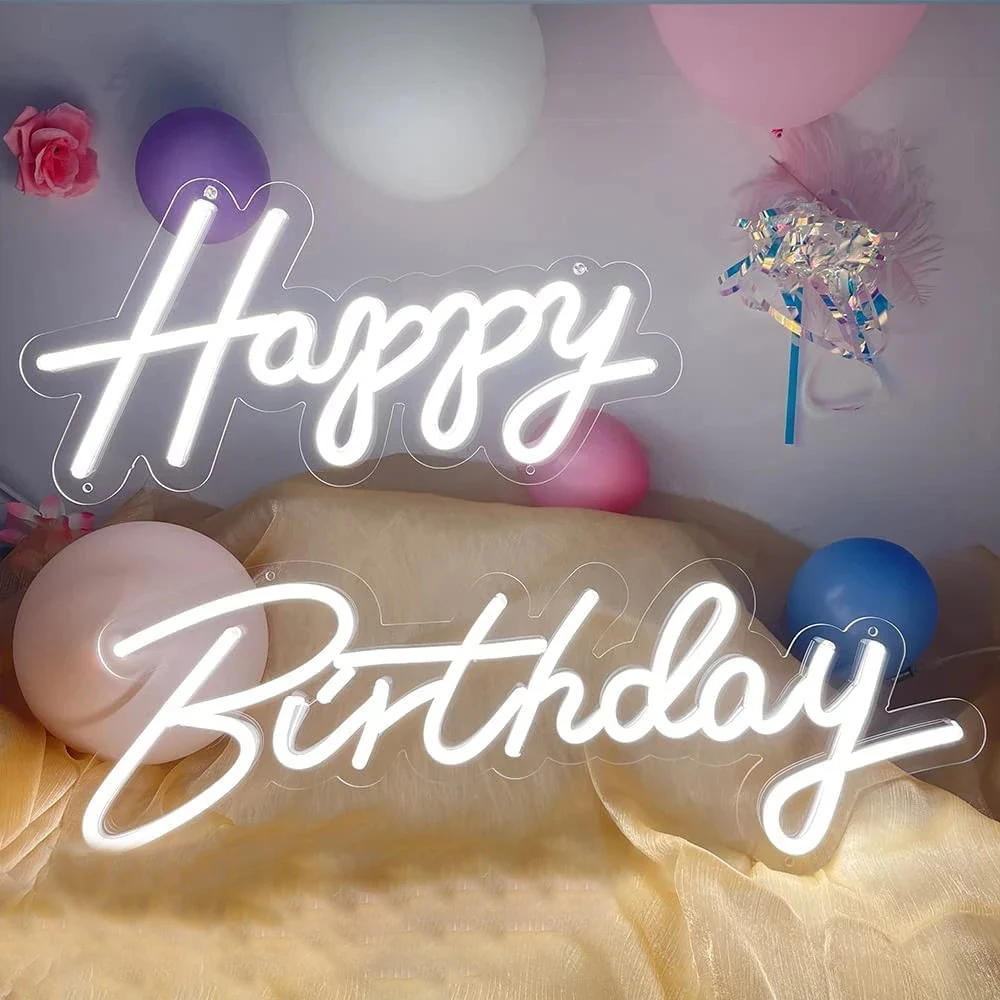 

Happy Birthday Neon Sign Led Light for Indoor Room Party Background Wall Decor Lamp 3D Art Personalized Neon Signs Aesthetic