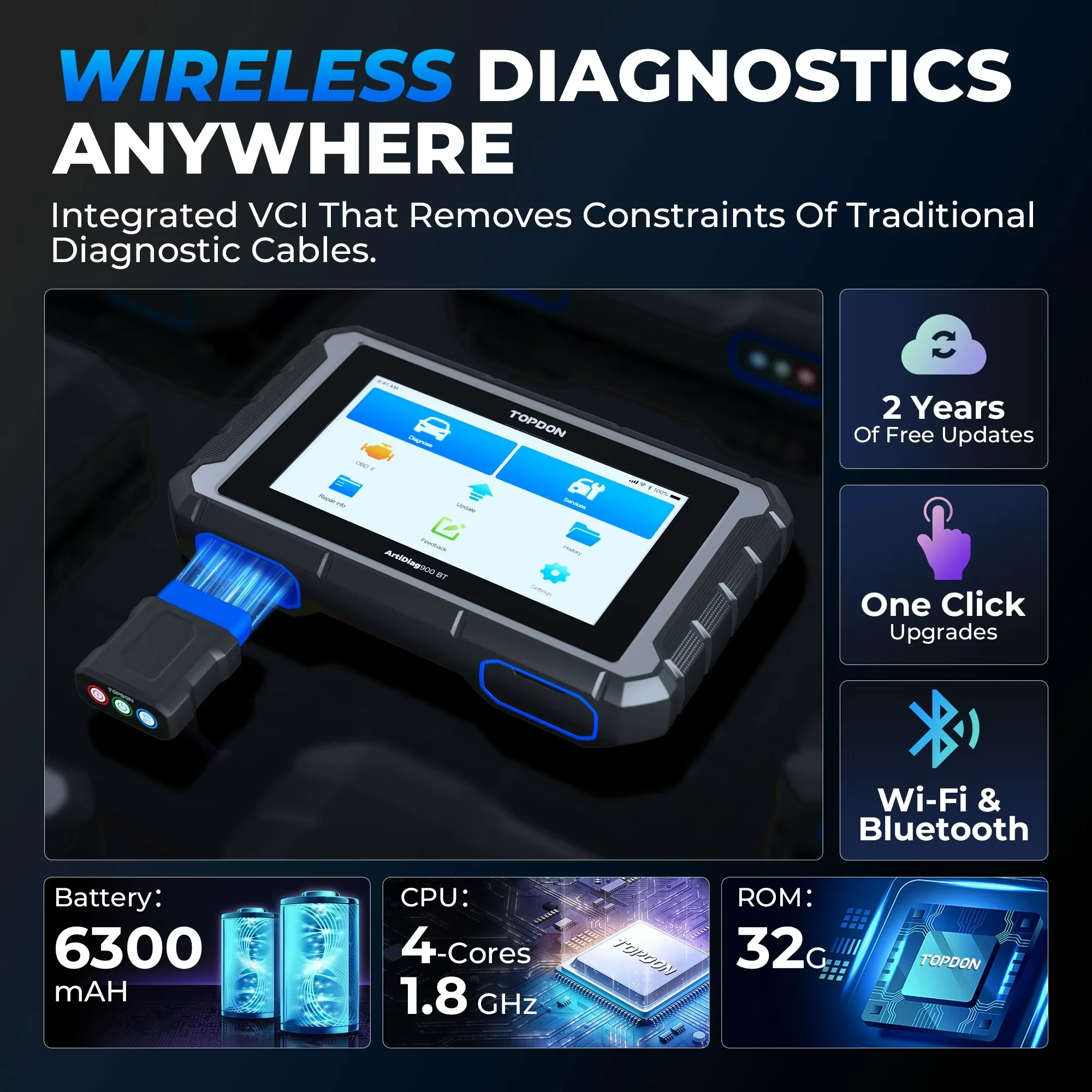 Фото Профессиональный диагностический сканер AD900BT Smart ECU с Bluetooth для автомобилей, беспроводное диагностическое оборудование №3