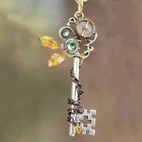 new creative multicolor mechanical key pendant necklaces for women green cz stone inlay punk chains fashion jewelry party gifts