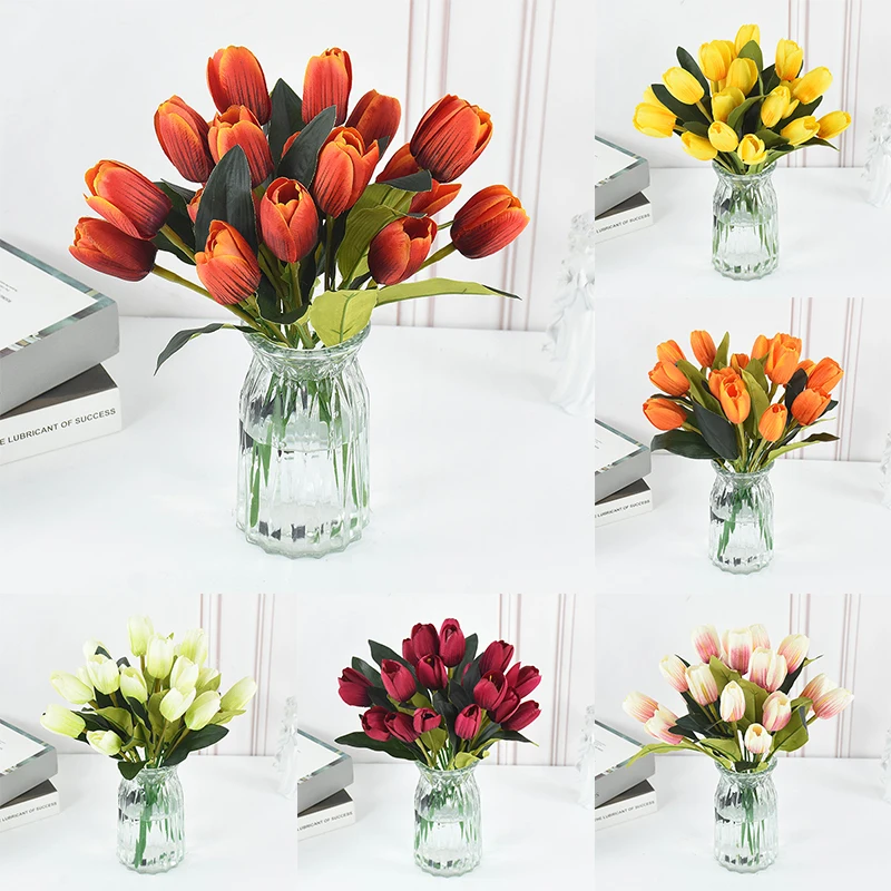 

30CM Artificial Tulip Flower Bouquet Real Touch Fake Tulip Wedding Party Desktop Decor Home Living Room Garden DIY Decoration