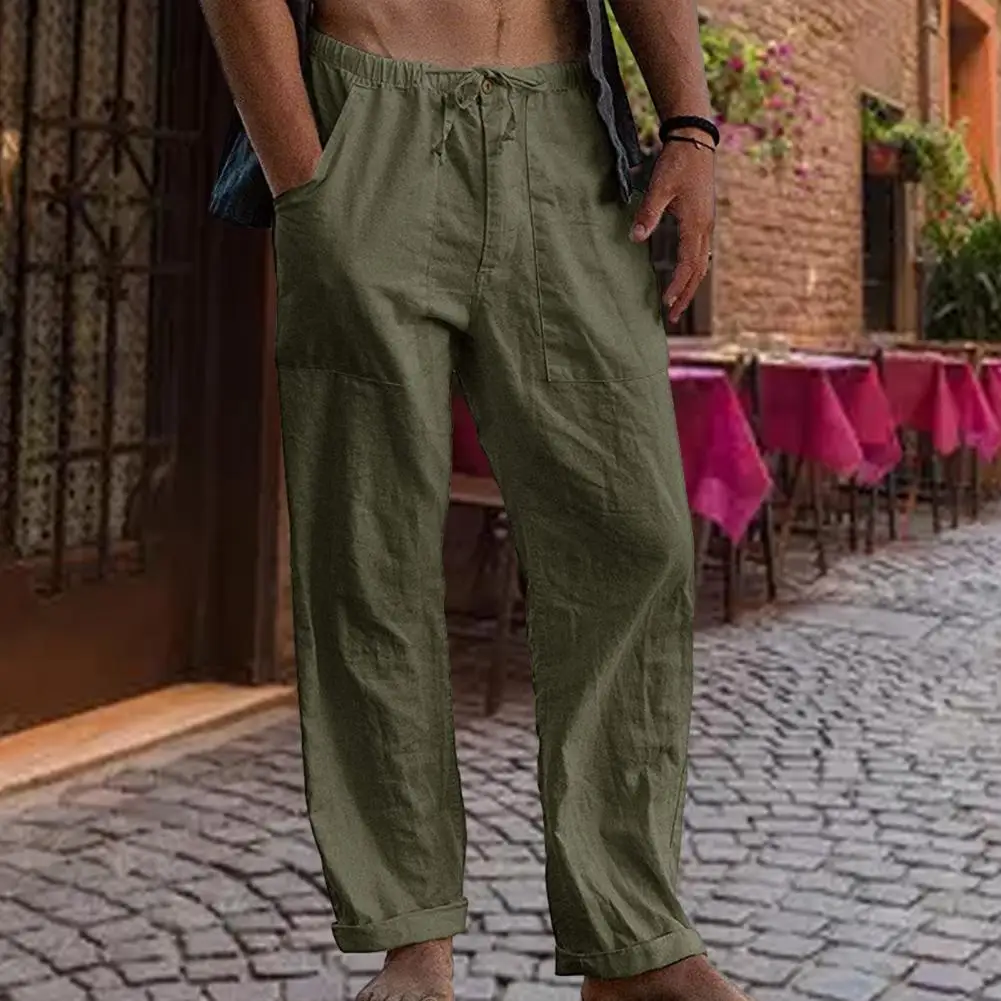 

Men Pants Fashion Straight Wide Leg Casual Sweatpants Colorfast Long Trousers Summer Casual Cotton Linen Pants Streetwear