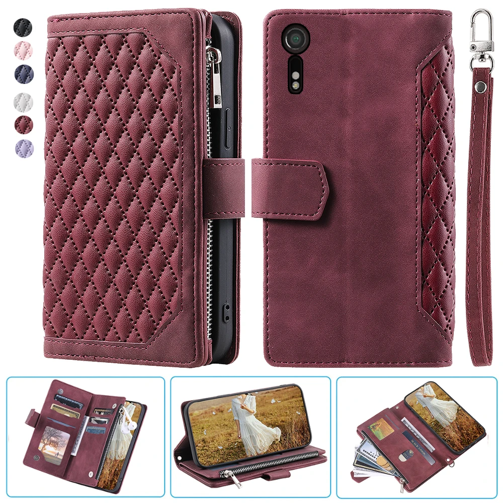 

For Sony Xperia XZ Fashion Small Fragrance Zipper Wallet Leather Case Flip Cover Multi Card Slots Cover Folio with Wrist Strap