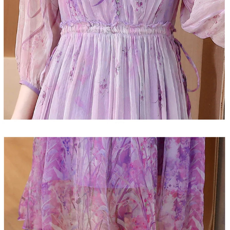 Женское длинное платье в стиле бохо шелковое для отпуска с длинным рукавом