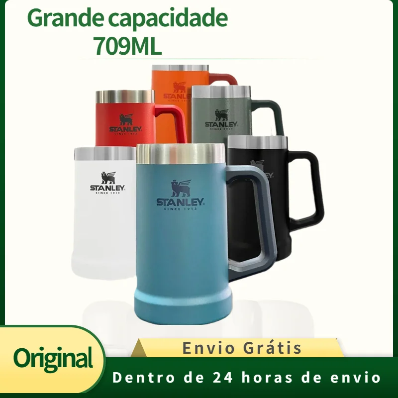 

Original 709ML Vacuum Thermos Stanley CupWith Hand Estanley Cup Double Wall Thermal Stainless Steel Adventure Mug Grip Beer