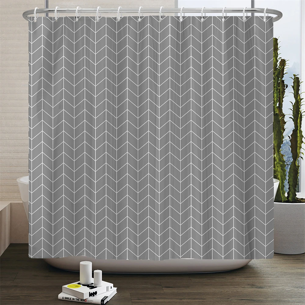 Занавеска для душа в современном стиле серая Водонепроницаемая шторка клетку