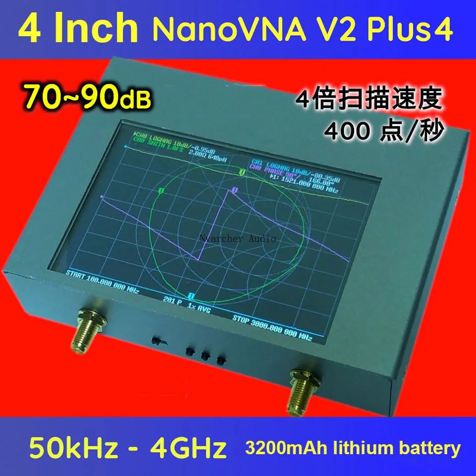

NanoVNA V2 Plus4 4GHz Vector Network Analyzer 4 Inch TFT 50KHz-4GHz Shortwave HF VHF UHF 70-90dB With 3200mAh Battery