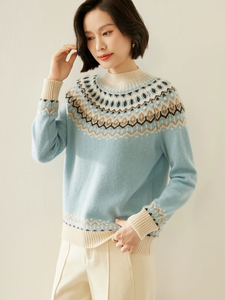 Женский кашемировый пуловер с ложным воротником плотный свитер изображением